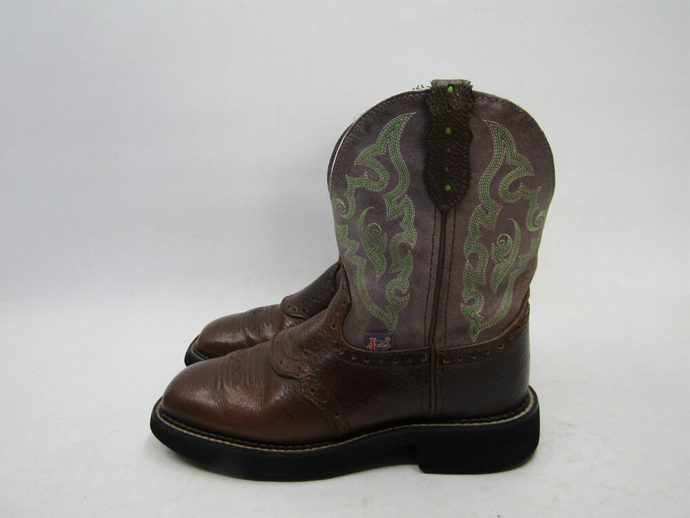 Justin Gypsy Womens Size 7 B Purple Brown Leather Cowboy Western Stockman Boots
